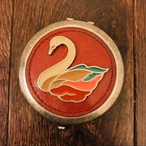 Fossil swan compact mirror some wear vintage look